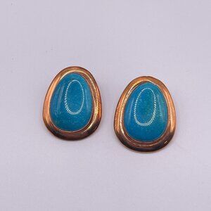 Vintage Copper Turquoise Large Teardrop Earrings